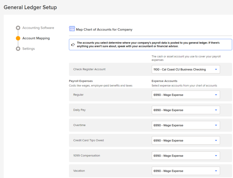 general ledger mapping for payroll