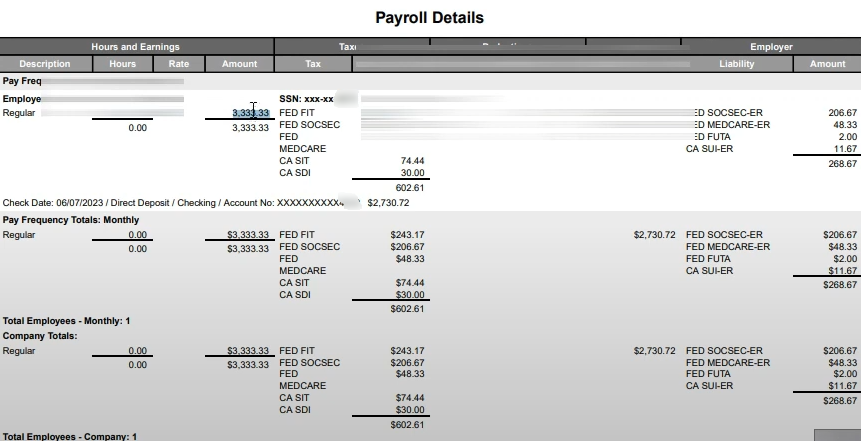 Payroll Details Report from ADP