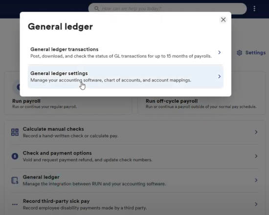 General Ledger selection in ADP Payroll processor